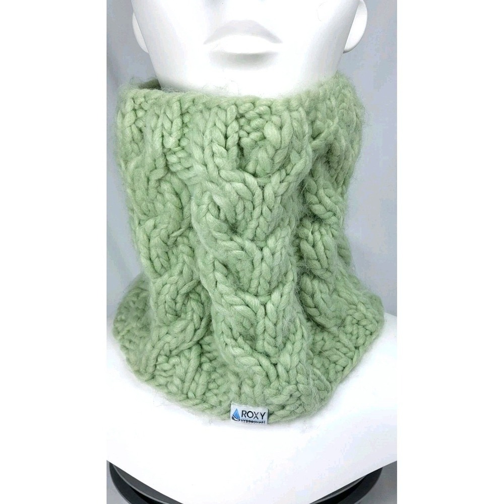 Roxy Hydrosmart Womens Neck Warmer ONE Mint Green Cable Knit Lined New